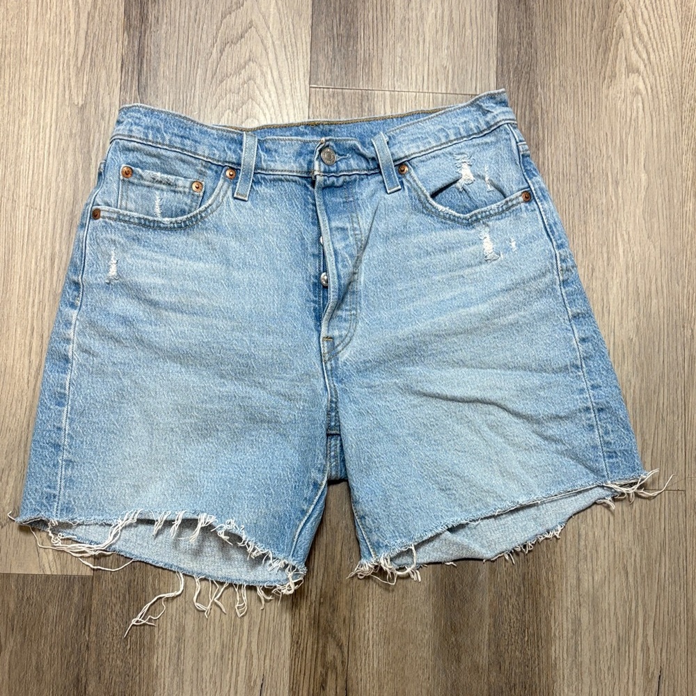Levi's Light Blue Frayed Hem Jean Shorts